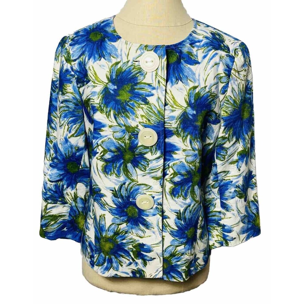 Vintage Andre Oliver 100% Linen Jacket Flowers Print Size 8